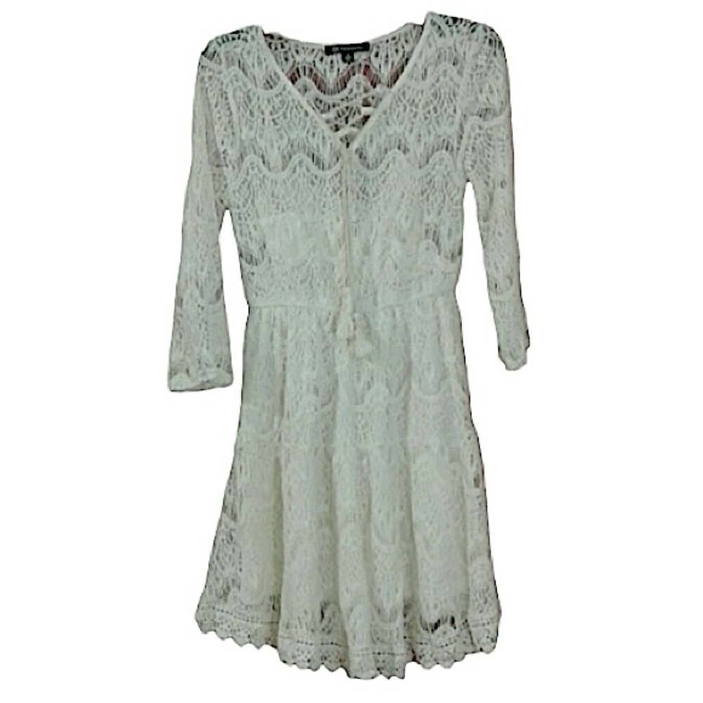 Versona Beautiful Boho Crochet Lace Ivory Cream Tie Tassels Dress Women’s Small - Picture 8 of 9